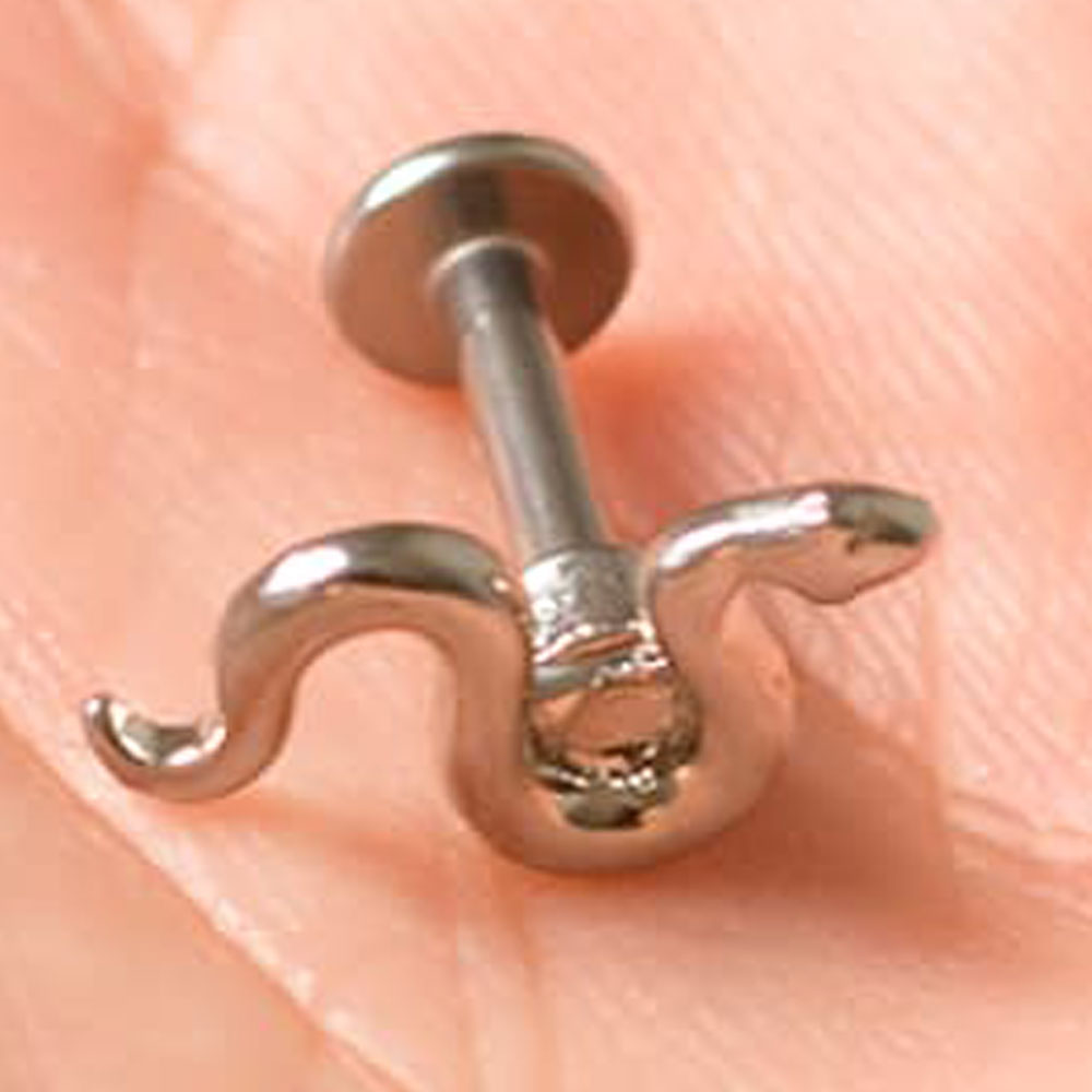 Surgical Steel 14 Gauge Flat Back Labret Stud with CZ Snake Top - photo 3