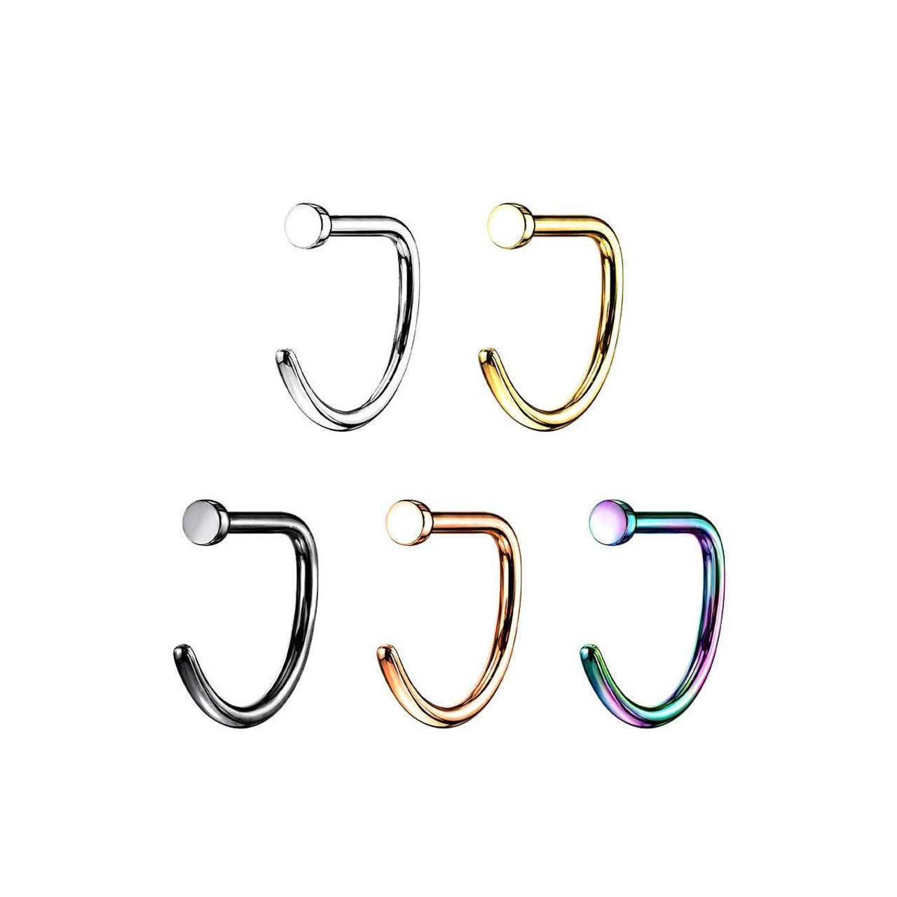 Titanium Nose Ring Hoop 20 & 18 Gauge D Shape With Flat End