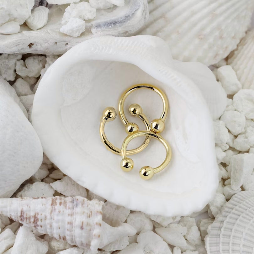 14 Karat Gold Horseshoe Circular Barbell Ring 16 Gauge Threadless