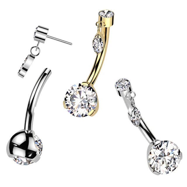 Titanium Belly Ring 14 Gauge 3/8" (10 MM) Threadless & Dangle Top CZ