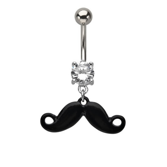 Surgical Steel Belly Button Ring 14 Gauge With Black Mustache Dangle