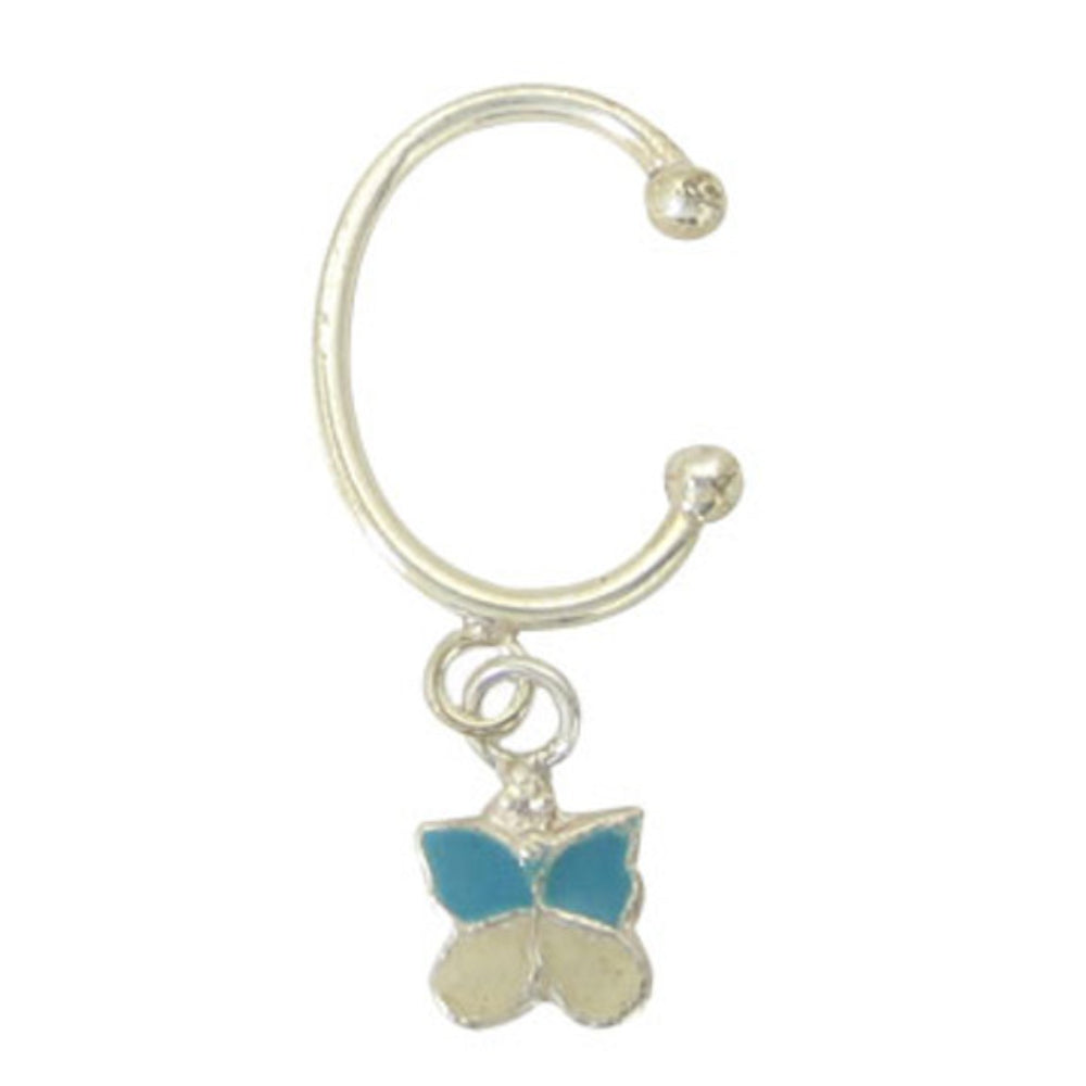 Surgical Steel Clip On Belly Ring with Dangle Blue Butterfly