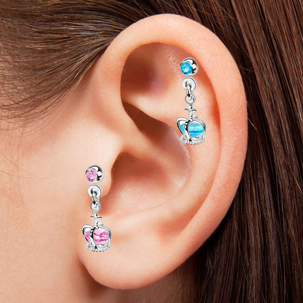 Surgical Steel 16 Gauge Cartilage Stud with Dangle Crown CZ - photo 2