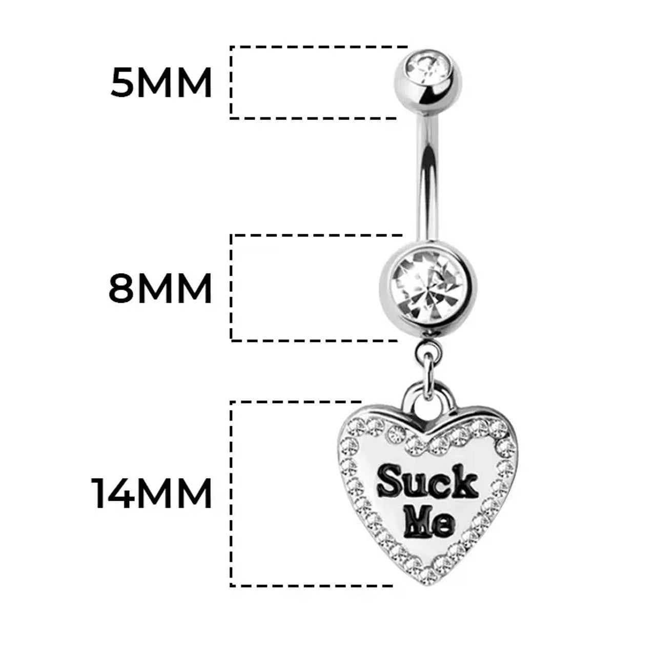 Surgical Steel Dangle Belly Button Ring 14 Gauge CZ Gem & Naughty Text