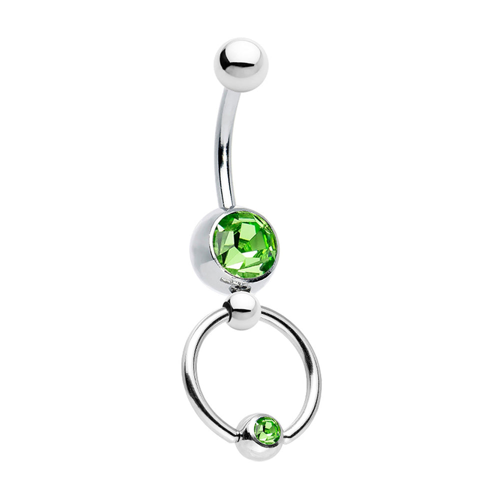 Surgical Steel 14 Gauge Curved Belly Ring with Door Knocker CZ