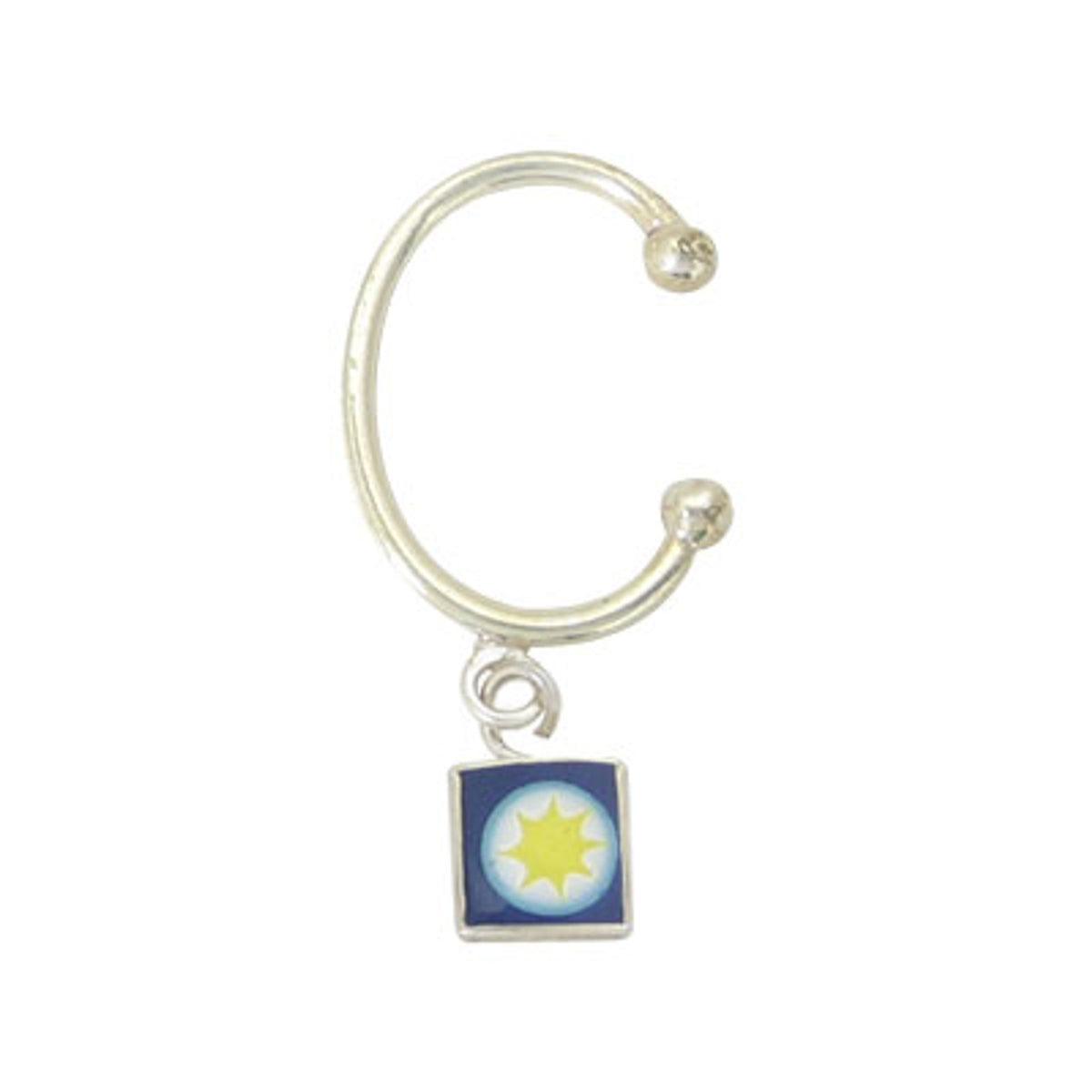 Surgical Steel Clip On Belly Ring Ear Cuff with Dangle Millefiori