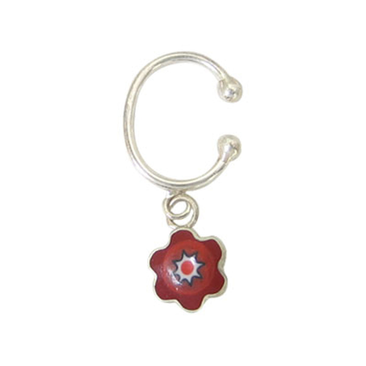 Surgical Steel Clip On Belly Ring Ear Cuff Red Dangle Shield Flower