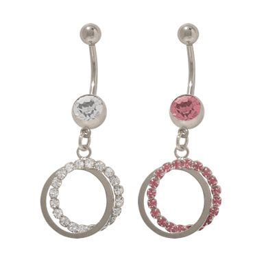 Surgical Steel 14 Gauge Belly Ring with Dangle Circles and CZ