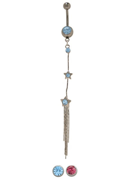 Surgical Steel 14 Gauge Belly Ring with Dangler Stars and CZ