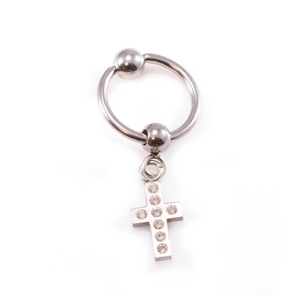 Surgical Steel 16 & 18 Gauge Captive Ring with Dangling Cross CZ - photo 4