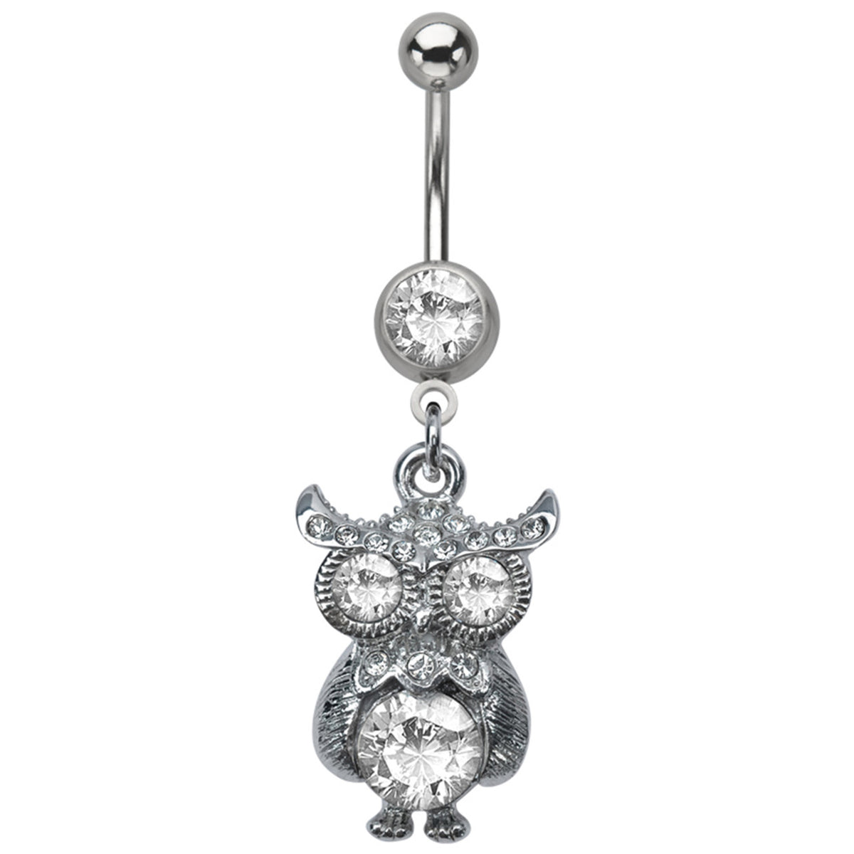 Surgical Steel 14 Gauge Belly Ring with Dangle Owl CZ