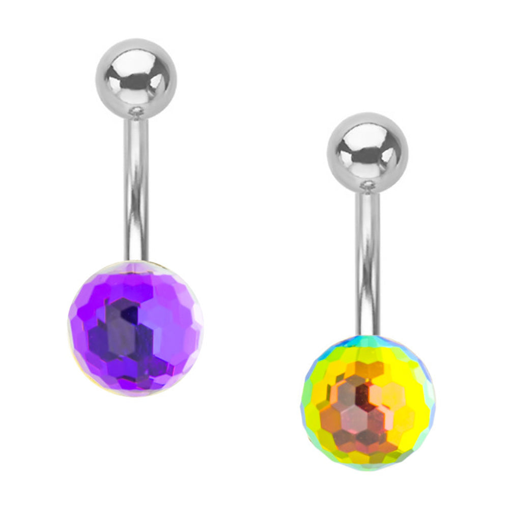 Surgical Steel 14 Gauge Belly Ring with Disco Ball
