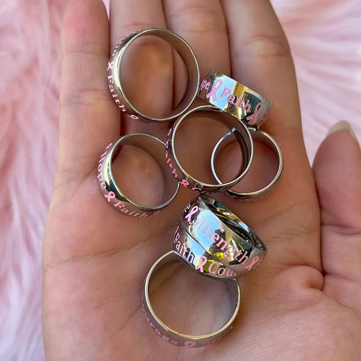Surgical Steel Pink Ribbon Awareness Band Ring Courage Hope Faith - photo 6
