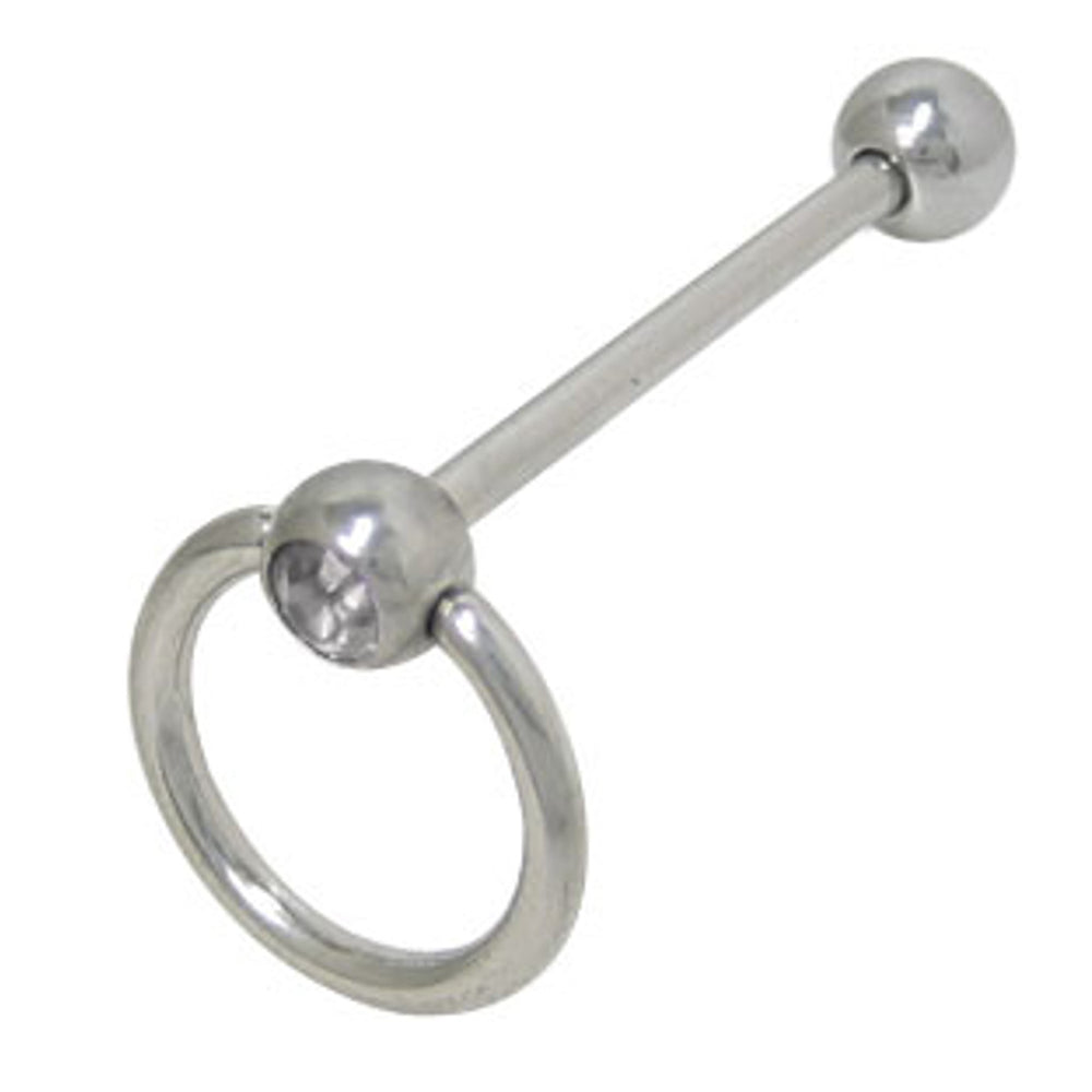 Surgical Steel 14 Gauge Tongue Barbell with Clear CZ Door Knocker