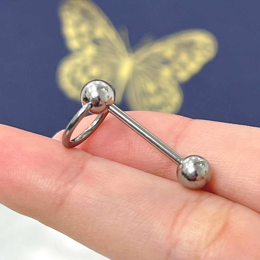 Surgical Steel 14 Gauge Tongue Barbell Rings with Door Knocker - photo 5