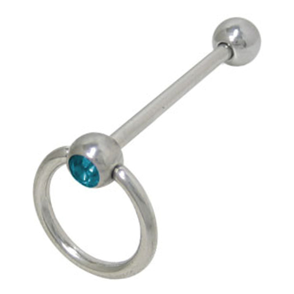 Surgical Steel 14 Gauge Tongue Barbell with Turquoise CZ Door Knocker