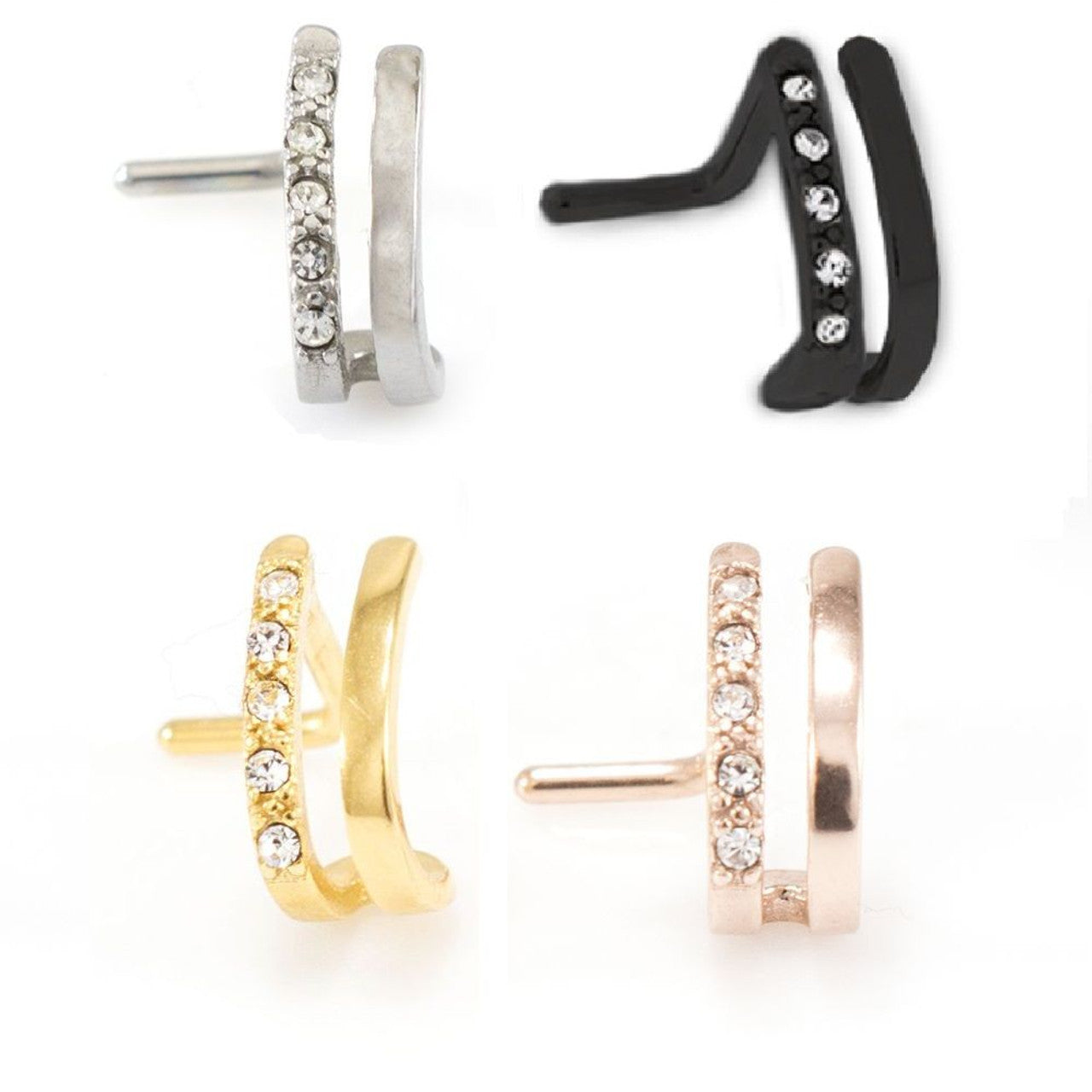 Surgical Steel Nose Ring 20 & 18 Gauge 1/4" L Bend With CZ Double Hoop