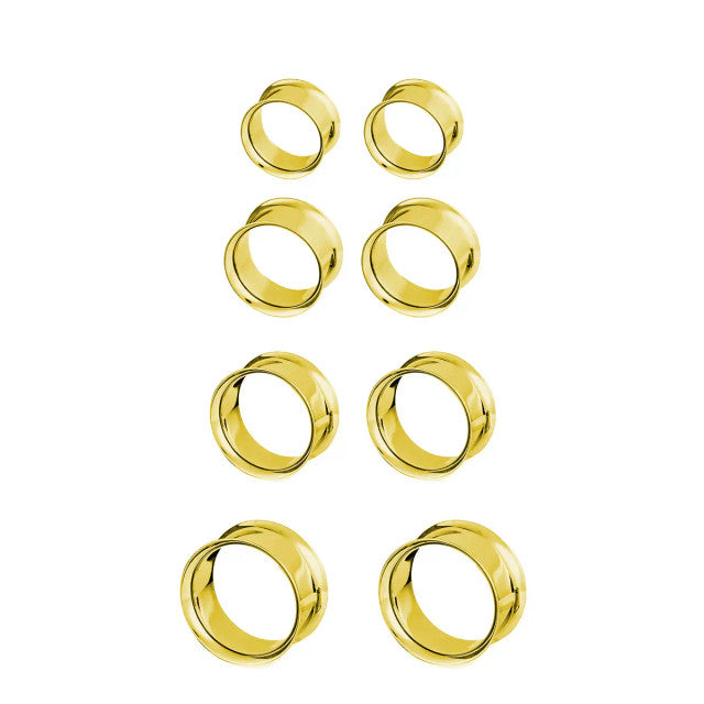Surgical Steel Gold Double Flared Plug Ear Tunnel 12 to 2" Gauge - Set