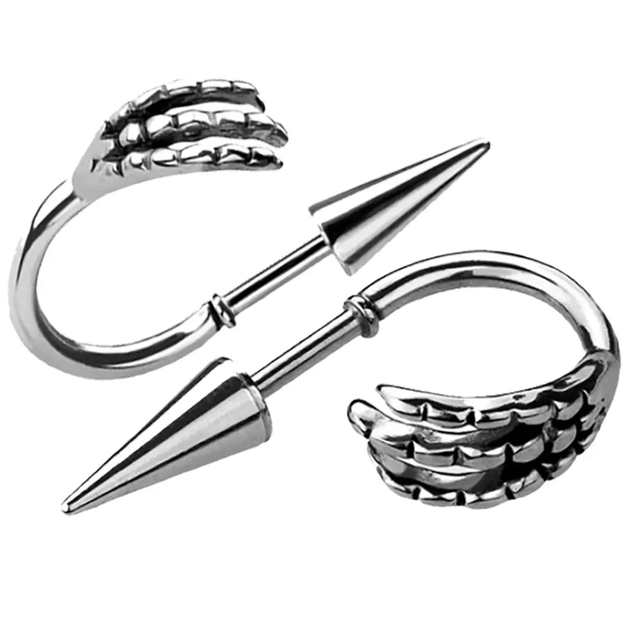 Surgical Steel Barbell Earring 16 Gauge With Spike & Dragon Claw Cuff