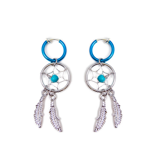 Retract Clip On Fake Non Piercing Hoop Ring Hinge Dream Catcher - Pair