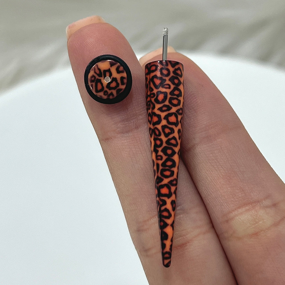 Acrylic 16 Gauge Fake Ear Tapers with Leopard Skin - Pair - photo 4
