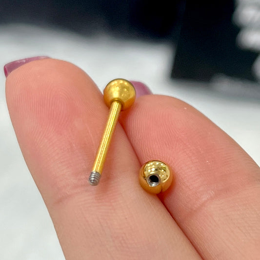Surgical Steel 14 Gauge Gold Tongue Barbell with Black CZ