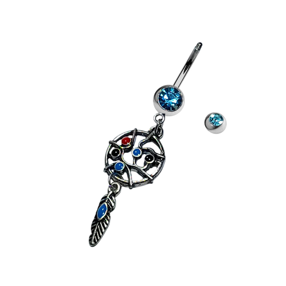 Surgical Steel Dangle Belly Ring 14G 10mm with Blue CZ Dreamcatcher - photo 3