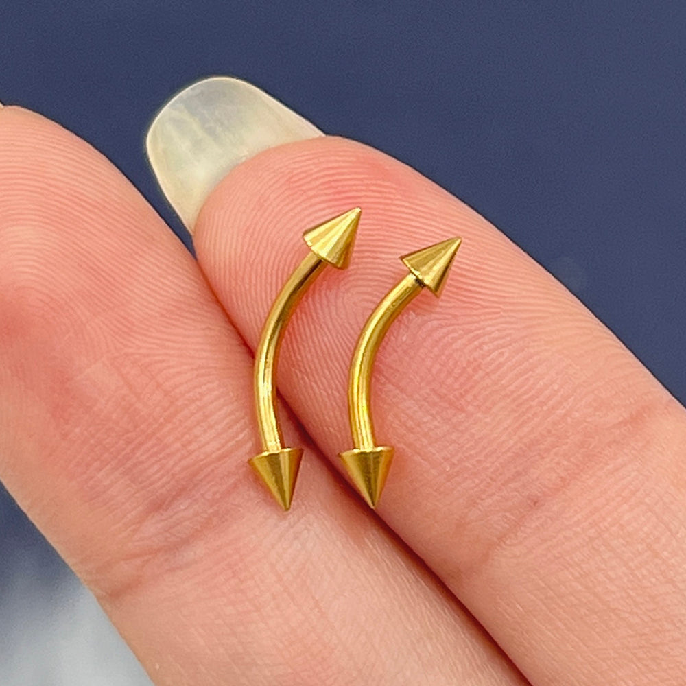 Surgical Steel Gold PVD Curved Barbell 16G 8mm & 10mm Spikes - Pair - photo 3