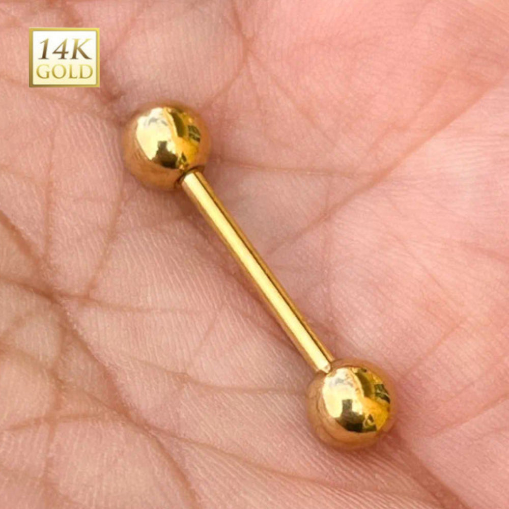 14K Solid Gold 14 Gauge Externally Threaded Straight Barbell - photo 3