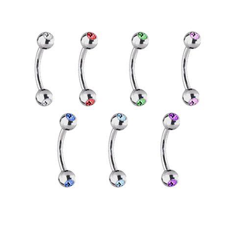 Surgical Steel 16 Gauge Eyebrow Barbell with 2 CZ Jewels