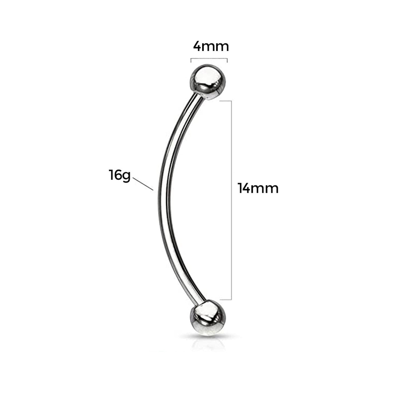 Surgical Steel Anodized Curved Barbell Tongue Ring 16 Gauge Snake Eye