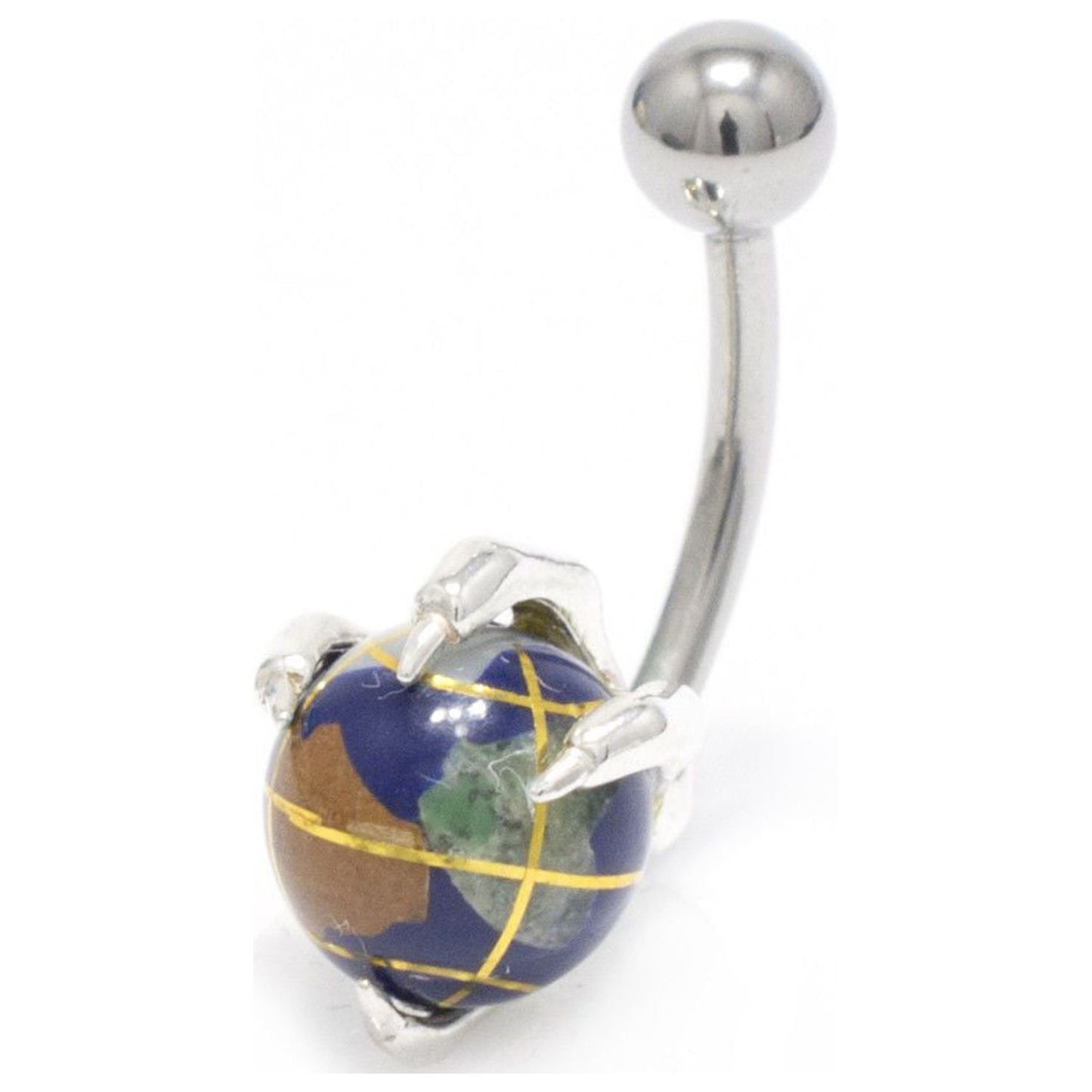 Surgical Steel Belly Button Ring 14 Gauge 7/16" & Skeleton Hand Globe