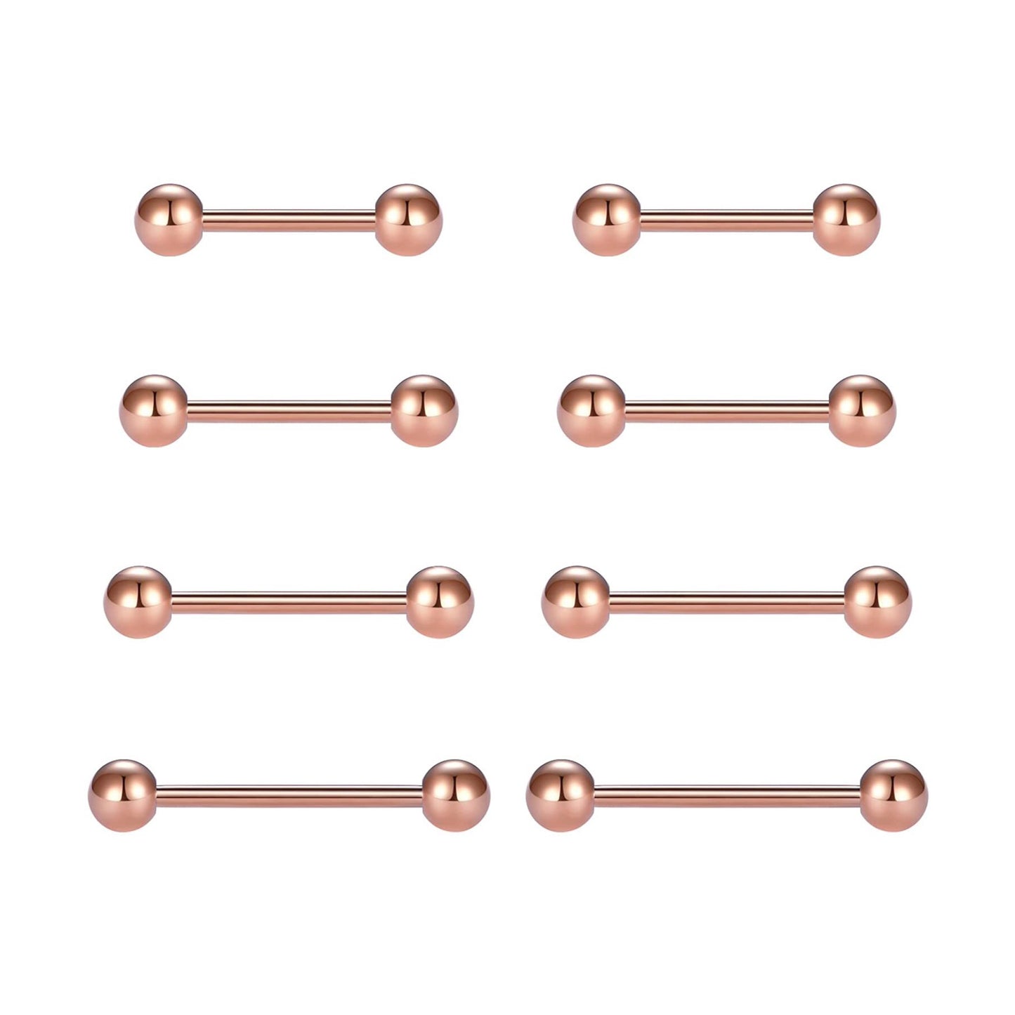Surgical Steel Rose Gold Straight Barbell 16 & 14 Gauge Tongue Nipple