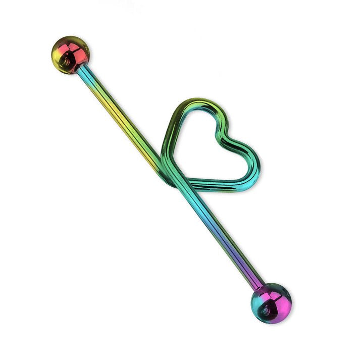 Surgical Steel Industrial Barbell 14 Gauge 1-1/2" (38 MM) & Bent Heart