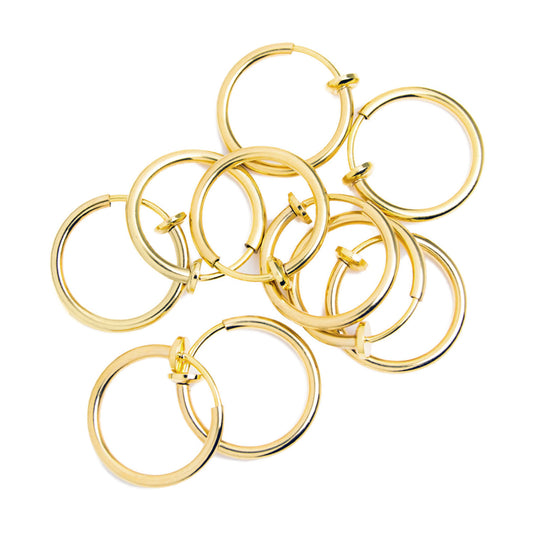 Retractable Gold Clip On Fake Non Piercing Hoop Ring Hinge - 10 Pack