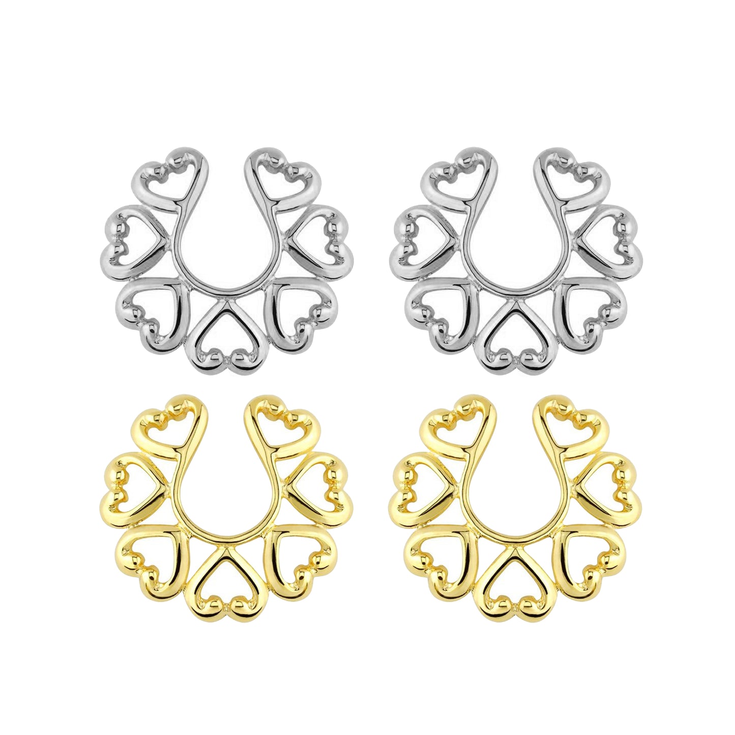 Non-Piercing Clip On Nipple Ring Adjustable With Vintage Hearts - Pair