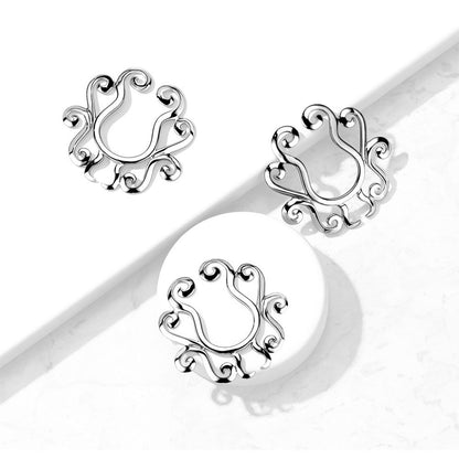 Non-Piercing Clip On Nipple Ring Adjustable Tribal Floral - Pair