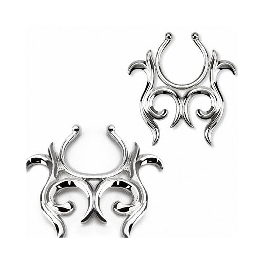 Non-Piercing Clip On Nipple Ring Adjustable With Tribal Design - Pair