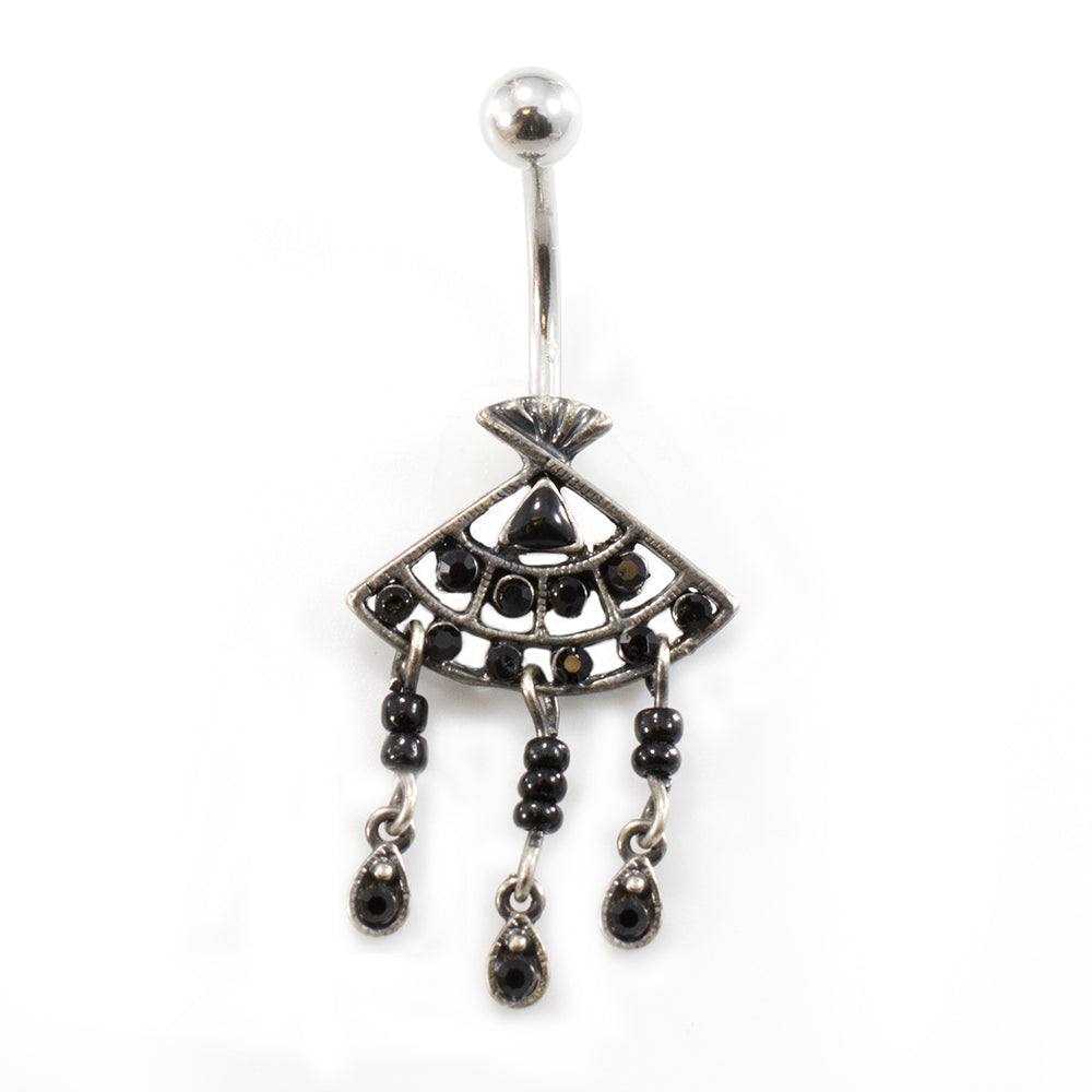 Surgical Steel Belly Ring with Filigree Fan CZ Dangle - photo 8