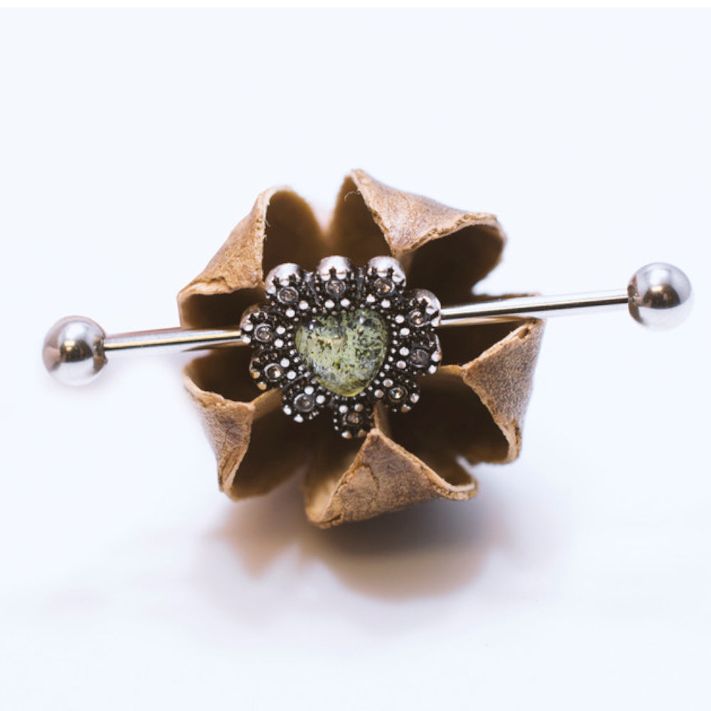 Surgical Steel 14 Gauge Industrial Barbell with Filigree Heart Opal - photo 6