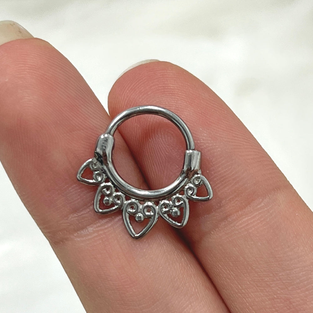 Surgical Steel 16 Gauge Hinged Segment Ring with Filigree Heart - photo 5