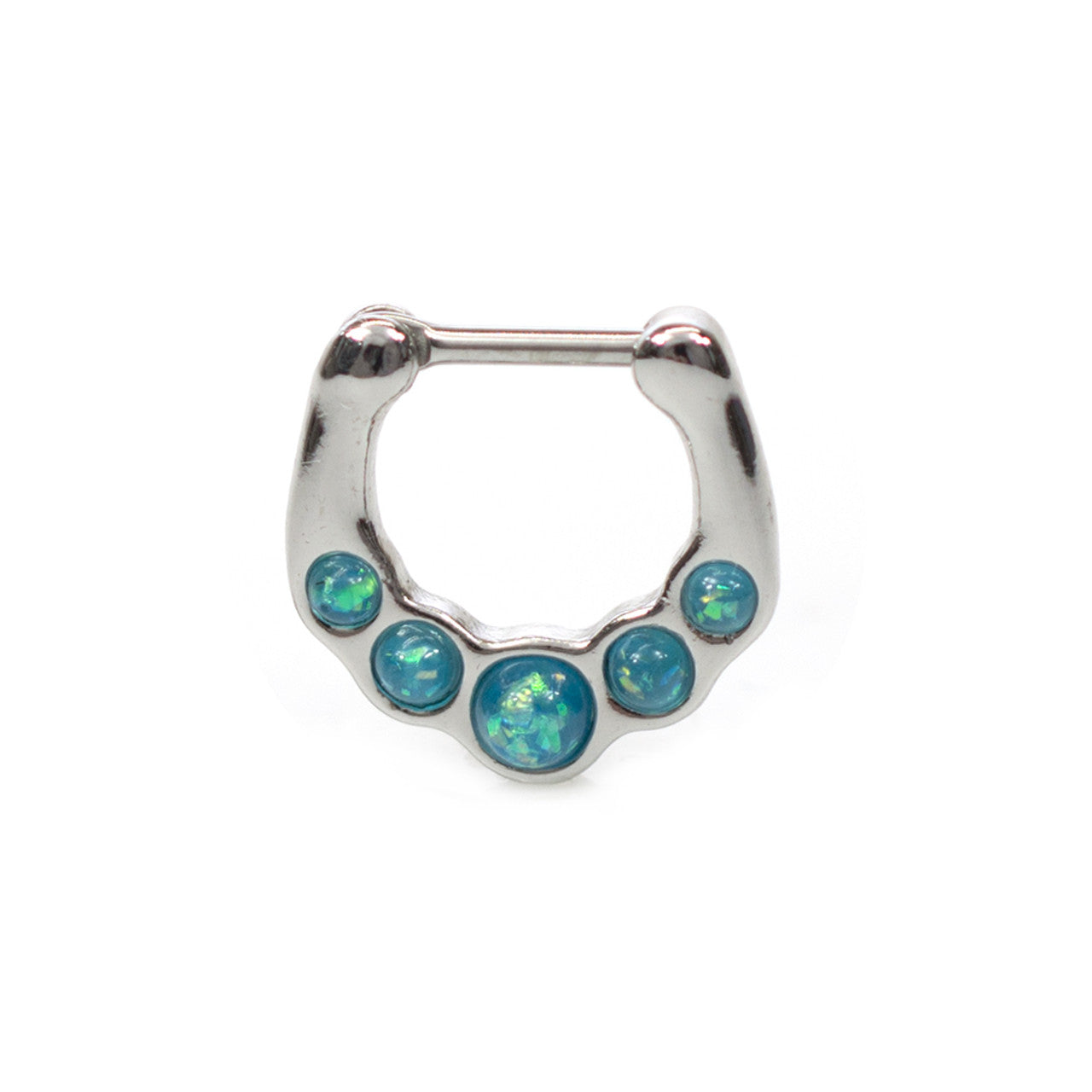 Surgical Steel Hinged Segment Hoop Septum Ring 16 Gauge & 5 Opal Gem