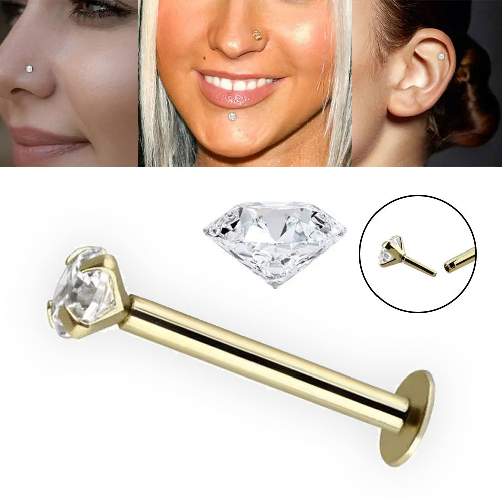 14K Solid Gold 16 Gauge Labret Stud with 2.5mm Genuine Diamond - photo 4