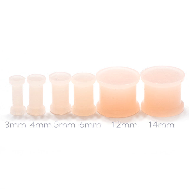 Double Flare Flesh Peach Silicone Plug Ear Tunnel 8 to 7/8 Gauge - Set