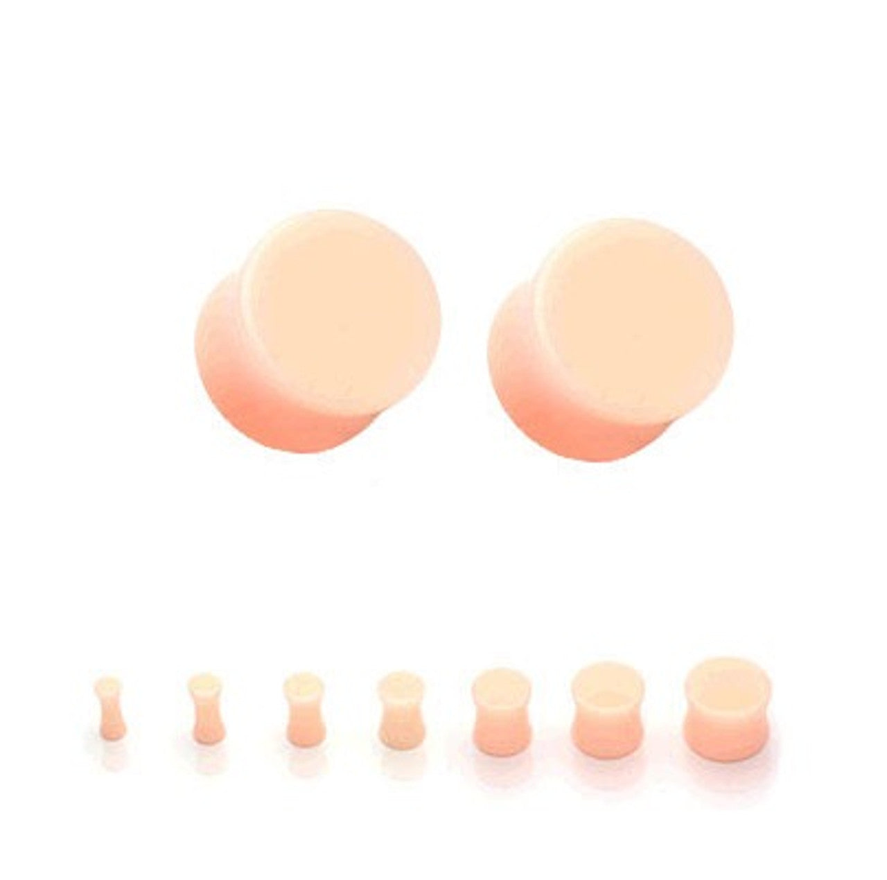 Double Flare Flesh Peach Silicone Plug Ear Tunnel 8 to 1/2 Gauge - Set