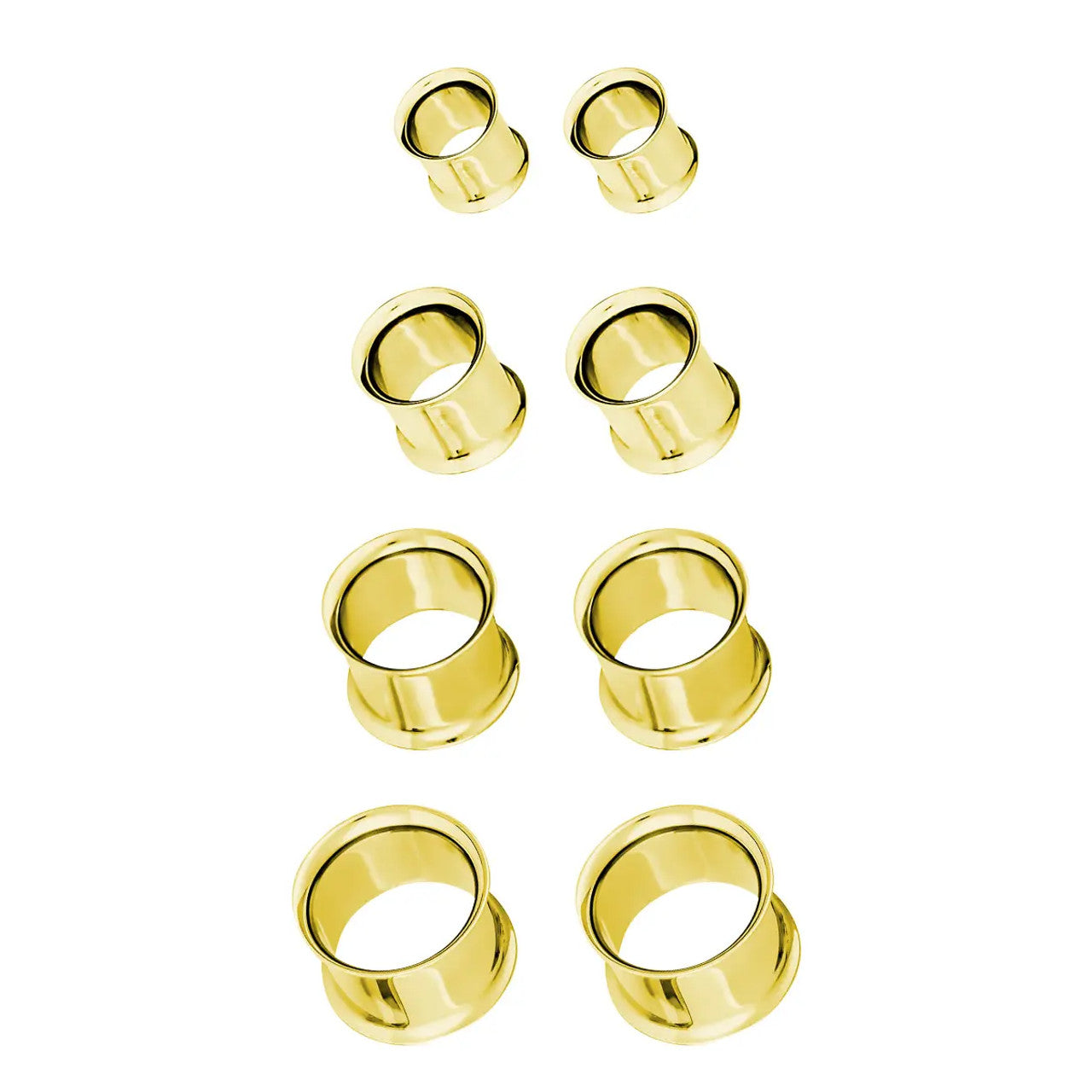 Surgical Steel Gold Double Flared Plug Ear Tunnel 12 to 2" Gauge - Set