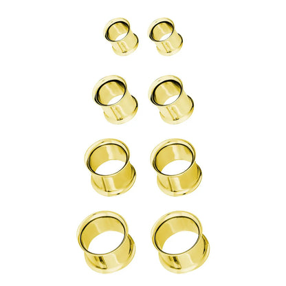 Surgical Steel Gold Double Flared Plug Ear Tunnel 12 to 2" Gauge - Set