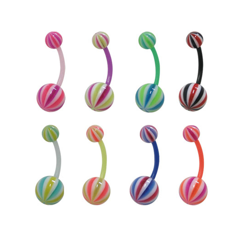 Flexible Acrylic 14 Gauge Belly Ring with Beach Ball End - 11mm