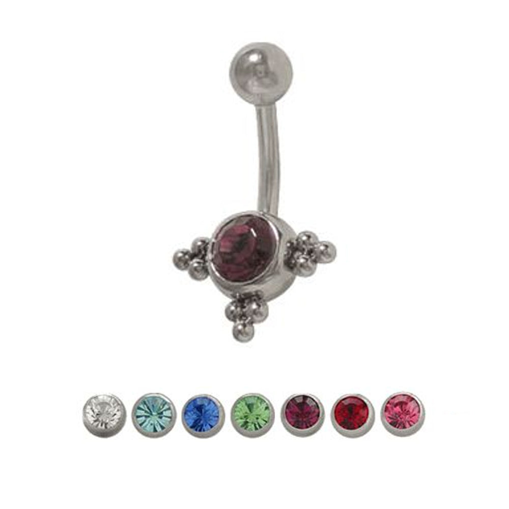 Surgical Steel 14 Gauge Belly Ring with Bezel CZ Flower