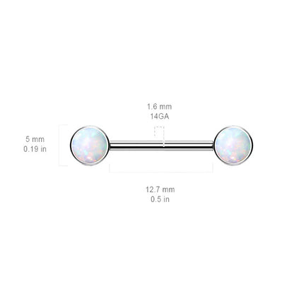 Titanium Threadless Nipple Ring Barbell 14 Gauge With Front Round Opal